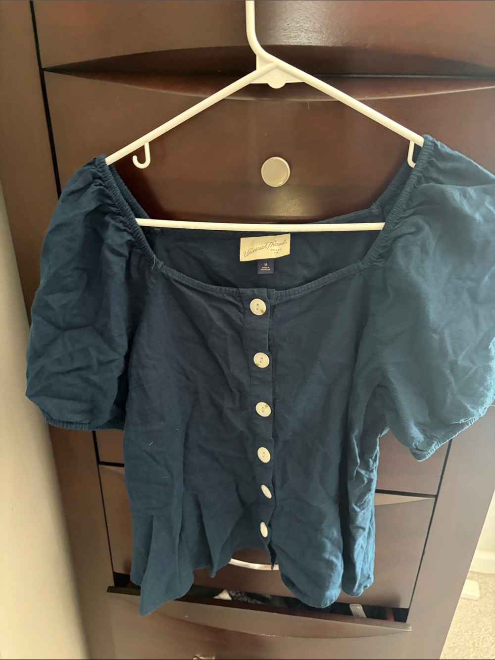 a new day navy blue button-front off-shoulder blouse